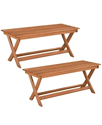 Sugift 2-Seat Wooden Garden Patio Bench with X Shaped Legs and Slatted Seat