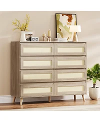 homfan Rattan Dresser with 8 Drawers and Wood Legs for Bedroom, Living Room, Hallway, Entryway