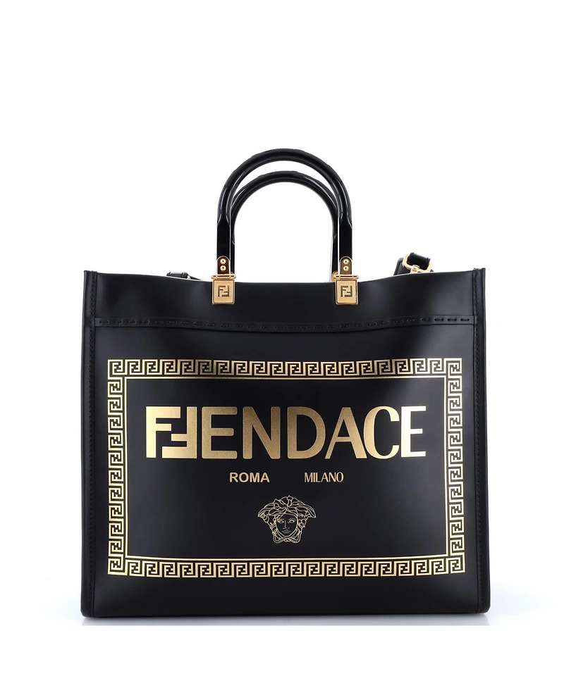 Pre-Owned Fendi Medium x Versace Fendace Convertible Sunshine Shopper Tote Printed Leather