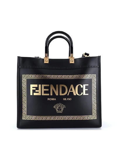 Pre-Owned Fendi Medium x Versace Fendace Convertible Sunshine Shopper Tote Printed Leather