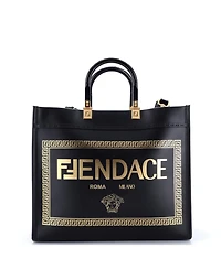 Pre-Owned Fendi Medium x Versace Fendace Convertible Sunshine Shopper Tote Printed Leather