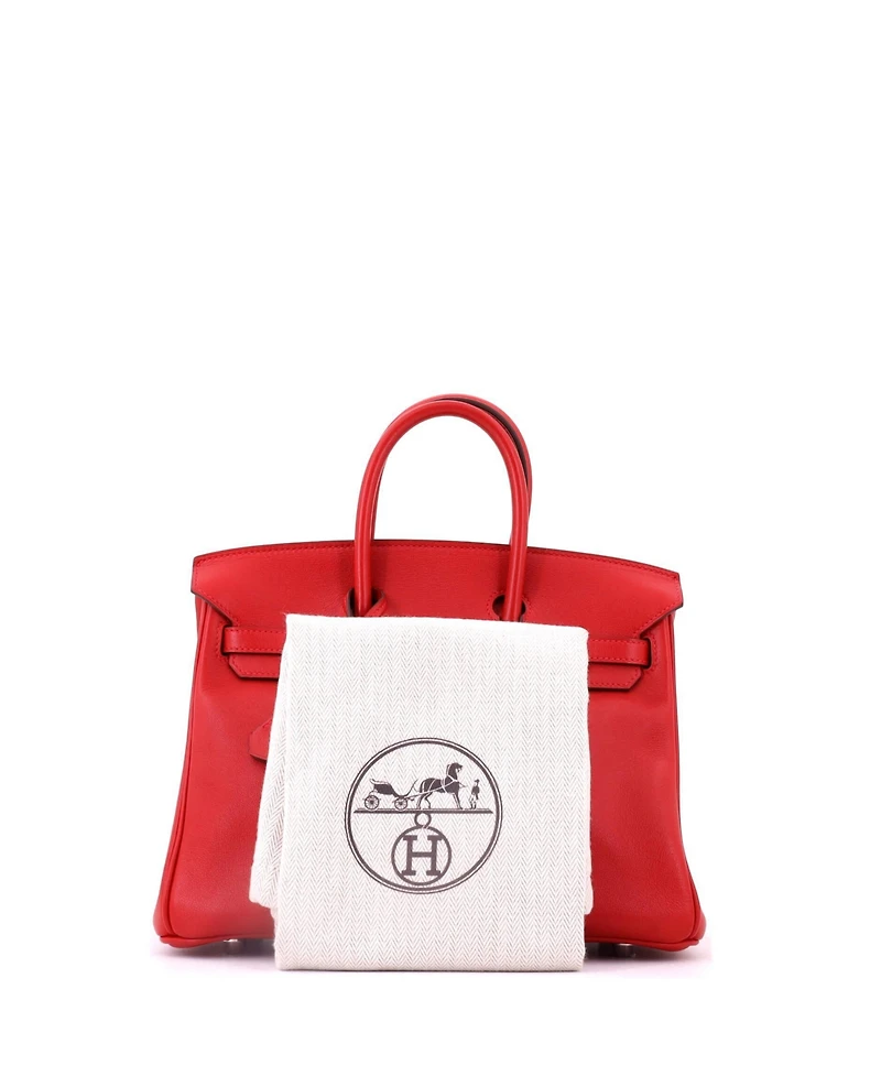 Pre-Owned HERMES Birkin 25 Handbag Red Swift with Palladium Hardware