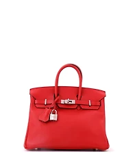 Pre-Owned HERMES Birkin 25 Handbag Red Swift with Palladium Hardware