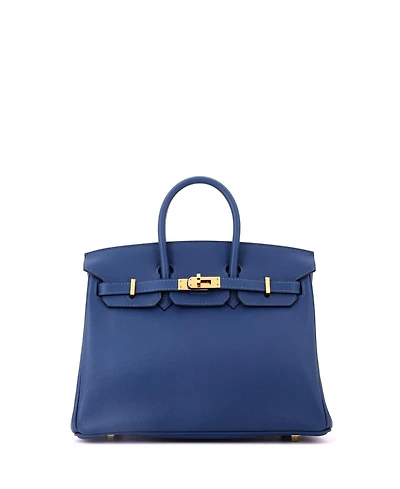 Pre-Owned HERMES Birkin 25 Handbag Blue Novillo with Gold Hardware