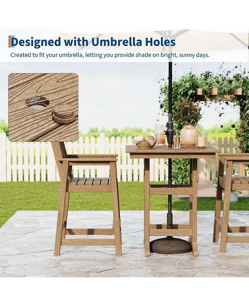homfan 31.5" Square Hdpe Wood Grain Outdoor Bar Table – 39.6" High Weatherproof Pub Table with Umbrella Hole, 300 lb Capacity for Patio and Poolside