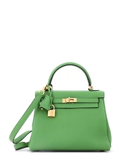 Pre-Owned HERMES Kelly 25 Handbag Green Togo with Gold Hardware