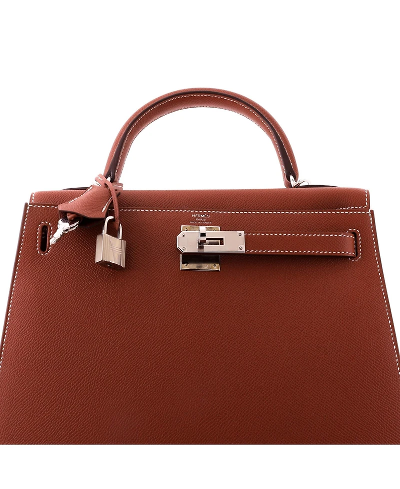 Pre-Owned HERMES Kelly 28 Handbag Brown Epsom with Palladium Hardware
