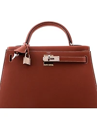Pre-Owned HERMES Kelly 28 Handbag Brown Epsom with Palladium Hardware