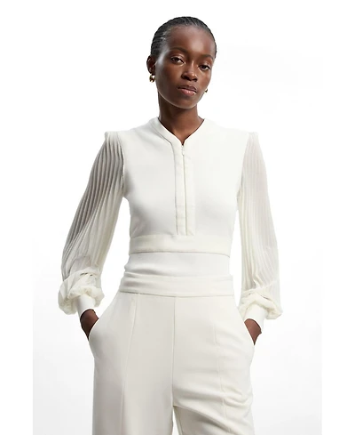 Karen Millen Women's Pleated Sleeve Zip-Neck Top