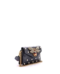 Pre-Owned Gucci Mini Broadway Pearly Bee Shoulder Bag Embellished Leather
