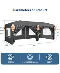 gaomon 10x20 Feet Heavy-Duty Pop Up Canopy Tent with 6 Removable Sidewalls Adjustable Commercial Outdoor Tent for Parties Weddings and Events