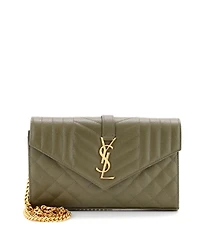 Pre-Owned Saint Laurent Medium Classic Monogram Chain Wallet Mixed Matelasse Leather