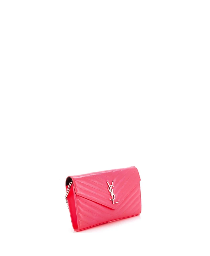 Pre-Owned Saint Laurent Medium Classic Monogram Wallet on Chain Matelasse Chevron Grainy Patent