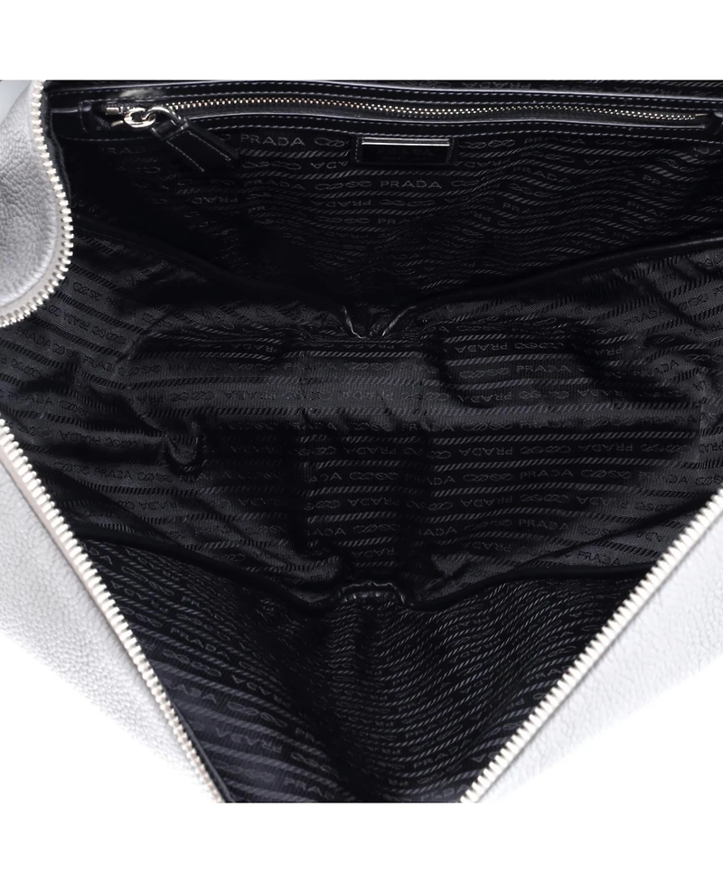 Pre-Owned Prada Large Triangle Logo Zip Messenger Leather