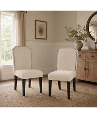 gaomon Cotton Linen Dining Chair, Wood Legs with Trim, Padded High Back Upholstered for Kitchen or Restaurant
