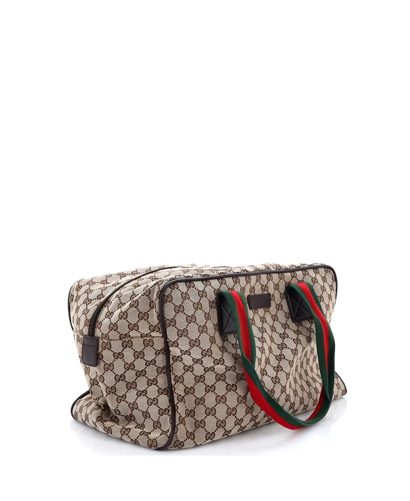 Pre-Owned Gucci Large Web Strap Side Snap Carry On Duffle Bag Gg Canvas