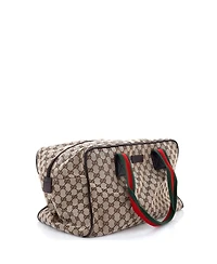 Pre-Owned Gucci Large Web Strap Side Snap Carry On Duffle Bag Gg Canvas