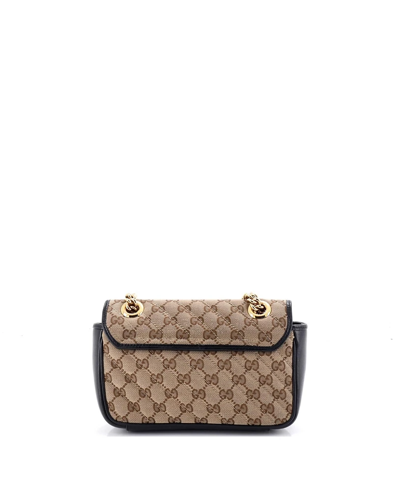 Pre-Owned Gucci Mini Gg Marmont Flap Bag Diagonal Quilted Gg Canvas with Leather