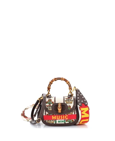 Pre-Owned Gucci Mini Bamboo 1947 Top Handle Bag Limited Edition 100 Centennial Printed Canvas