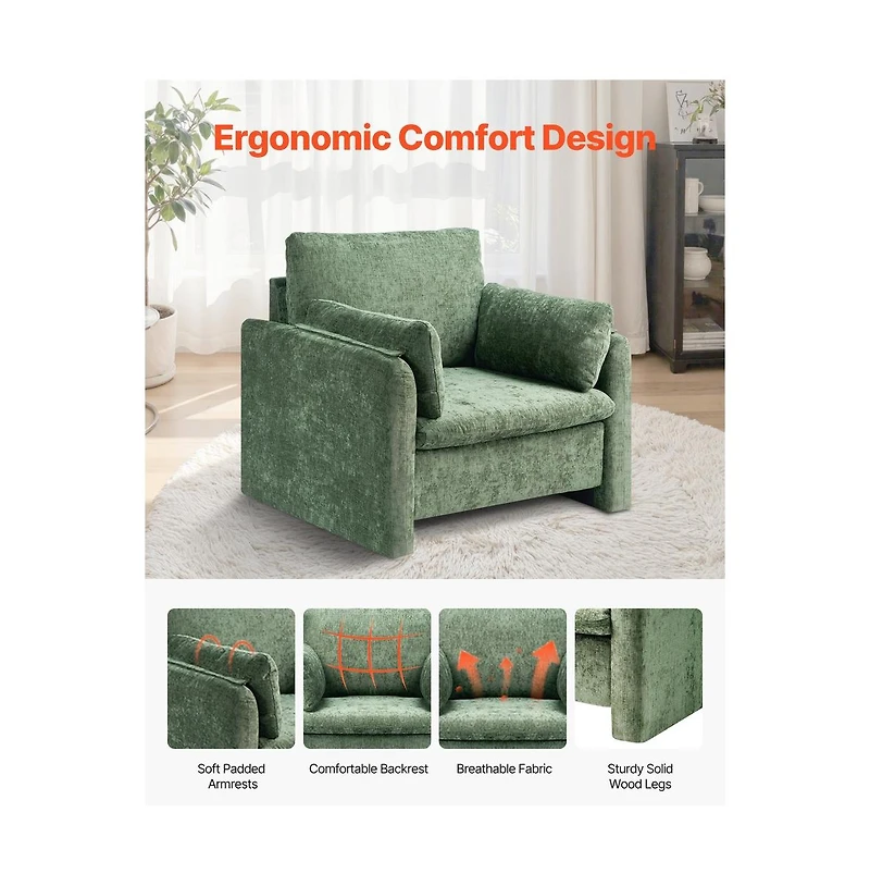 Sugift Accent Chair Modern Fabric Armchair with Arched Backrest for Living Room