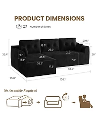 homfan 105" L-Shaped Cloud Sectional Sofa with Deep Seats, Corduroy Upholstery and Chaise, No Assembly Required, for Living Room