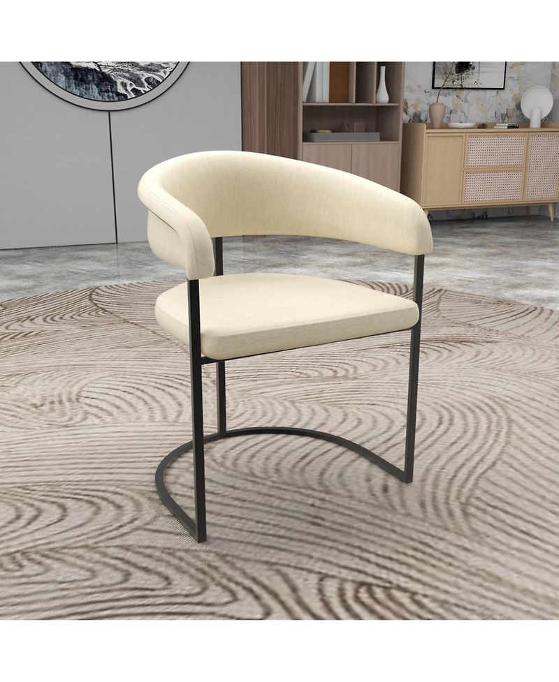 LeisureMod Leather Dining Chair - Upholstered Kitchen Accent Chair with Curved Open-Back Design, Padded Seat, and Iron Frame