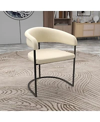 LeisureMod Leather Dining Chair - Upholstered Kitchen Accent Chair with Curved Open-Back Design, Padded Seat, and Iron Frame