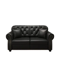 Maison Boucle 63'' Faux Leather Loveseat, Nailhead Tufted Chesterfield, Wood Frame