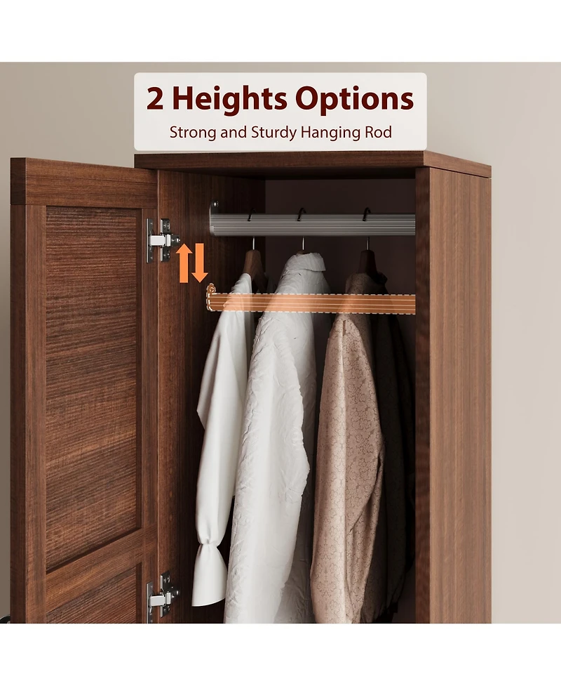 homfan Wardrobe Closet Organizer - 2 Doors, 72 Inch Tall Armoire with Hanging Rod and 18 Adjustable Shelves Narrow Bedroom Clothes Storage Cabinet
