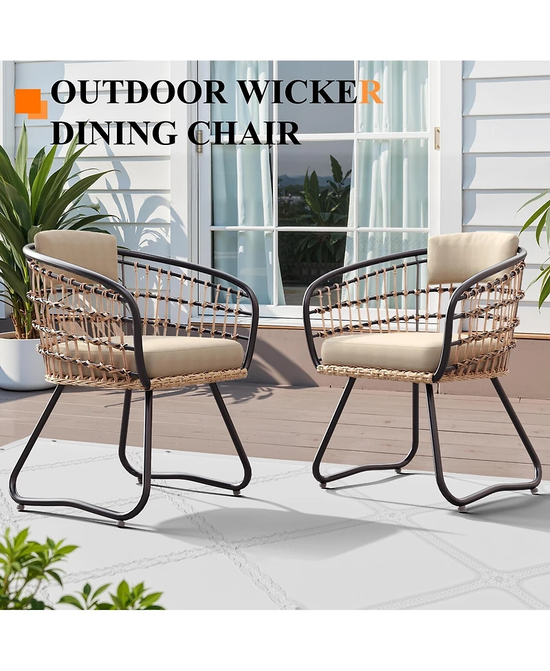 Pellebant Outdoor Patio Wicker Dining Chairs Pe Rattan Seating Set with Cushion