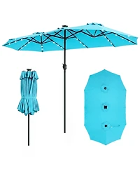 Sugift 13 ft Double-Sided Rectangular Patio Market Umbrella with 36 Solar Led Lights