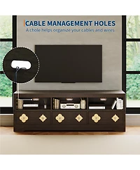 homfan Farmhouse 70" TV Stand for Tvs Up to 85" – Mid Century Entertainment Center with Carved Drawer and Open Shelves, Console Living Room