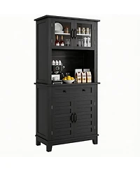homfan Farmhouse 72'' Coffee Bar Cabinet with Glass Doors and Drawer