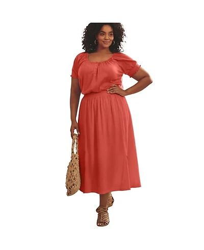 Avenue Women's Plus Knit Gauze Smocked Skirt