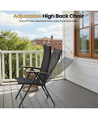 Pellebant Outdoor Patio Aluminum Folding Teak Armrest Dining Chairs