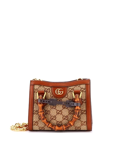 Pre-Owned Gucci Mini Diana Nm Bamboo Handle Tote Crystal Embellished Gg Canvas