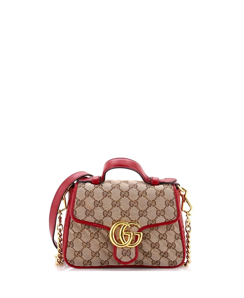Pre-Owned Gucci Mini Gg Marmont Top Handle Flap Bag Diagonal Quilted Gg Canvas with Leather