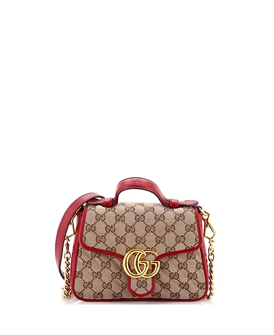 Pre-Owned Gucci Mini Gg Marmont Top Handle Flap Bag Diagonal Quilted Gg Canvas with Leather