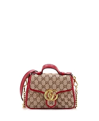 Pre-Owned Gucci Mini Gg Marmont Top Handle Flap Bag Diagonal Quilted Gg Canvas with Leather