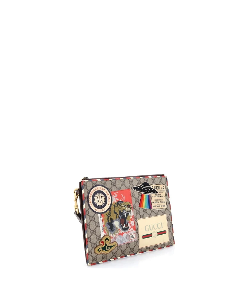 Pre-Owned Gucci Courrier Pouch Gg Coated Canvas with Applique