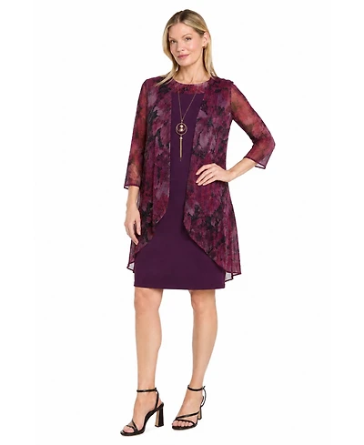 R & M Richards Women's Printed Puff-Sleeve Jacket Dress Set
