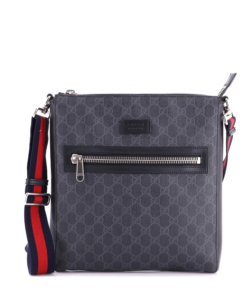 Pre-Owned Gucci Medium Web Strap Front Zip Messenger Bag Gg Coated Canvas