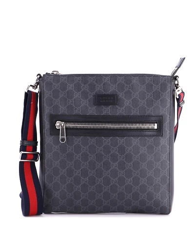 Pre-Owned Gucci Medium Web Strap Front Zip Messenger Bag Gg Coated Canvas