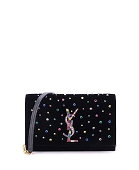 Pre-Owned Saint Laurent Classic Monogram Wallet on Chain Embellished Velvet