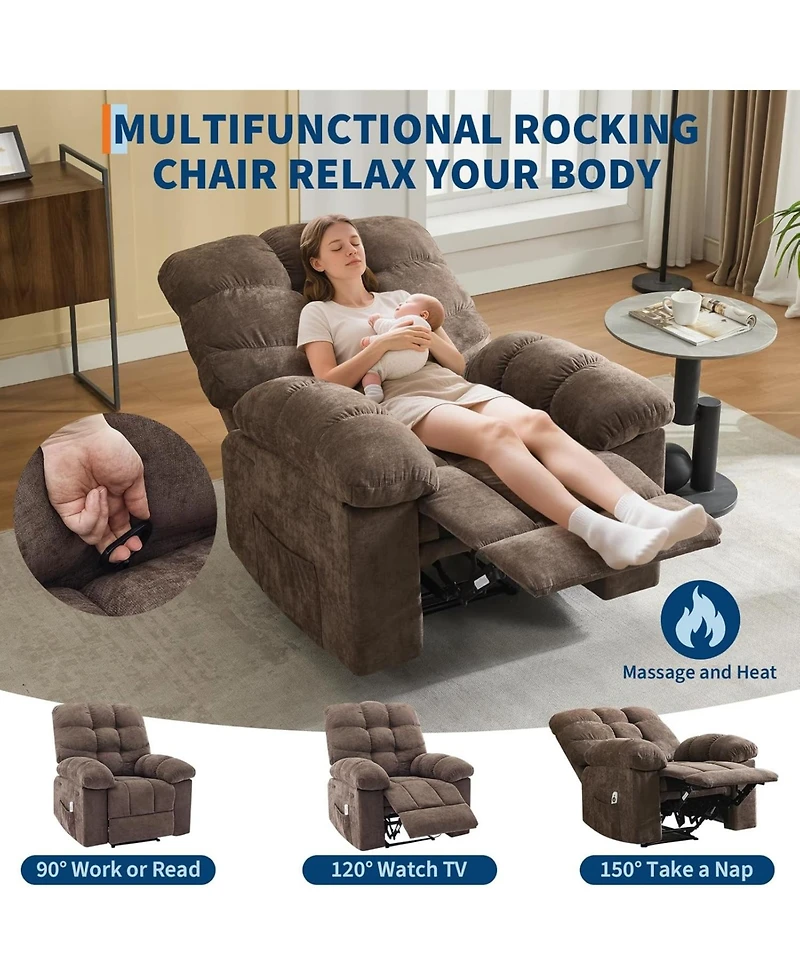 gaomon Recliner Chair, Wide Rocker Rocking Chair with Massage and Heat