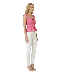 Modenaire Women's Smocked Bow-Strap Peplum Top