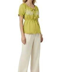 Modenaire Women's Embroidered Peplum Ruffle-Trim Blouse