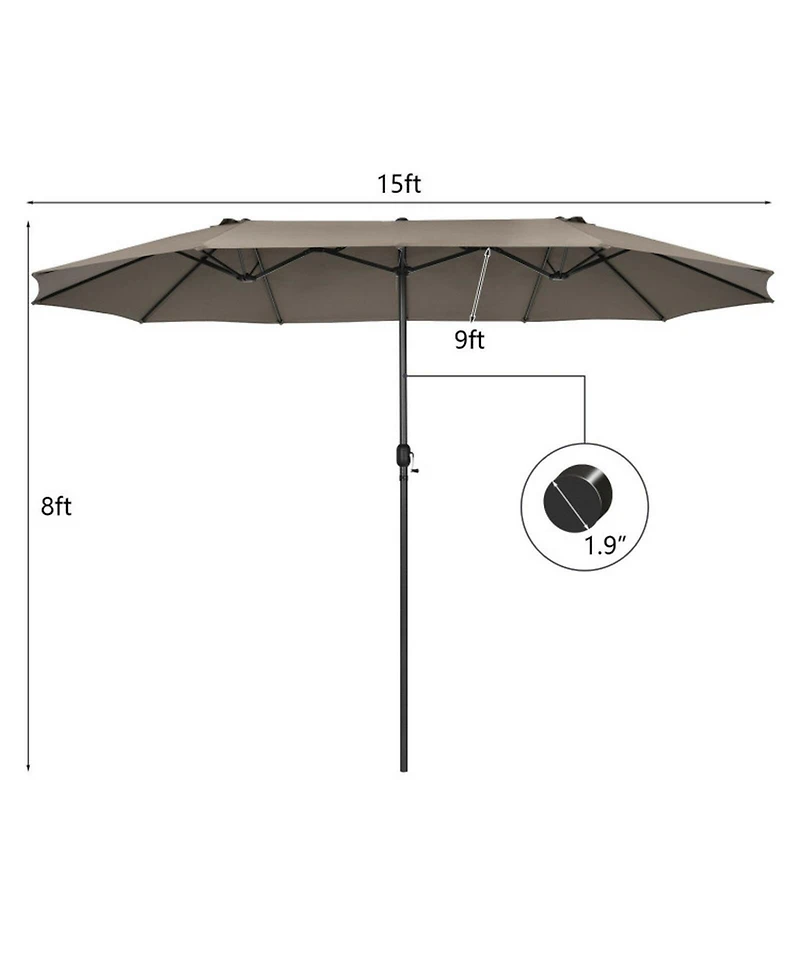 Sugift 15 Feet Double-Sided Patio Umbrella with Hand-Crank System