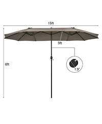 Sugift 15 Feet Double-Sided Patio Umbrella with Hand-Crank System