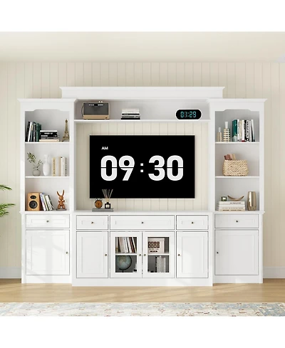Homsee 104 Inch Wall Mount Tv Stand with Storage - Large Entertainment Center | Modern Wall Unit with Floating Shelf & Bookcases | For Living Room